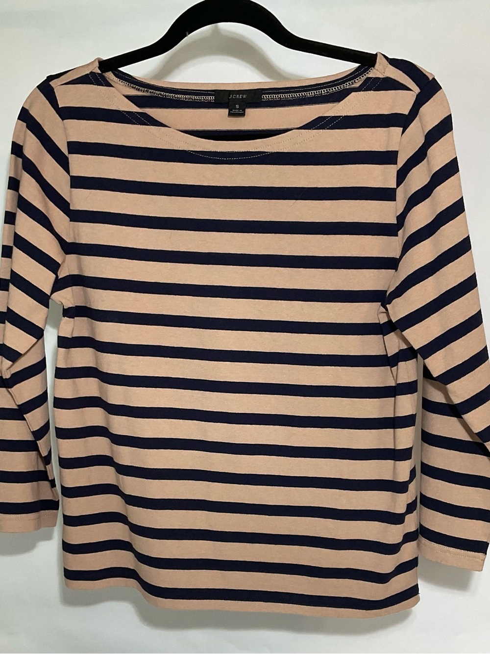 J. Crew Navy and Beige Striped Long Sleeve Tee